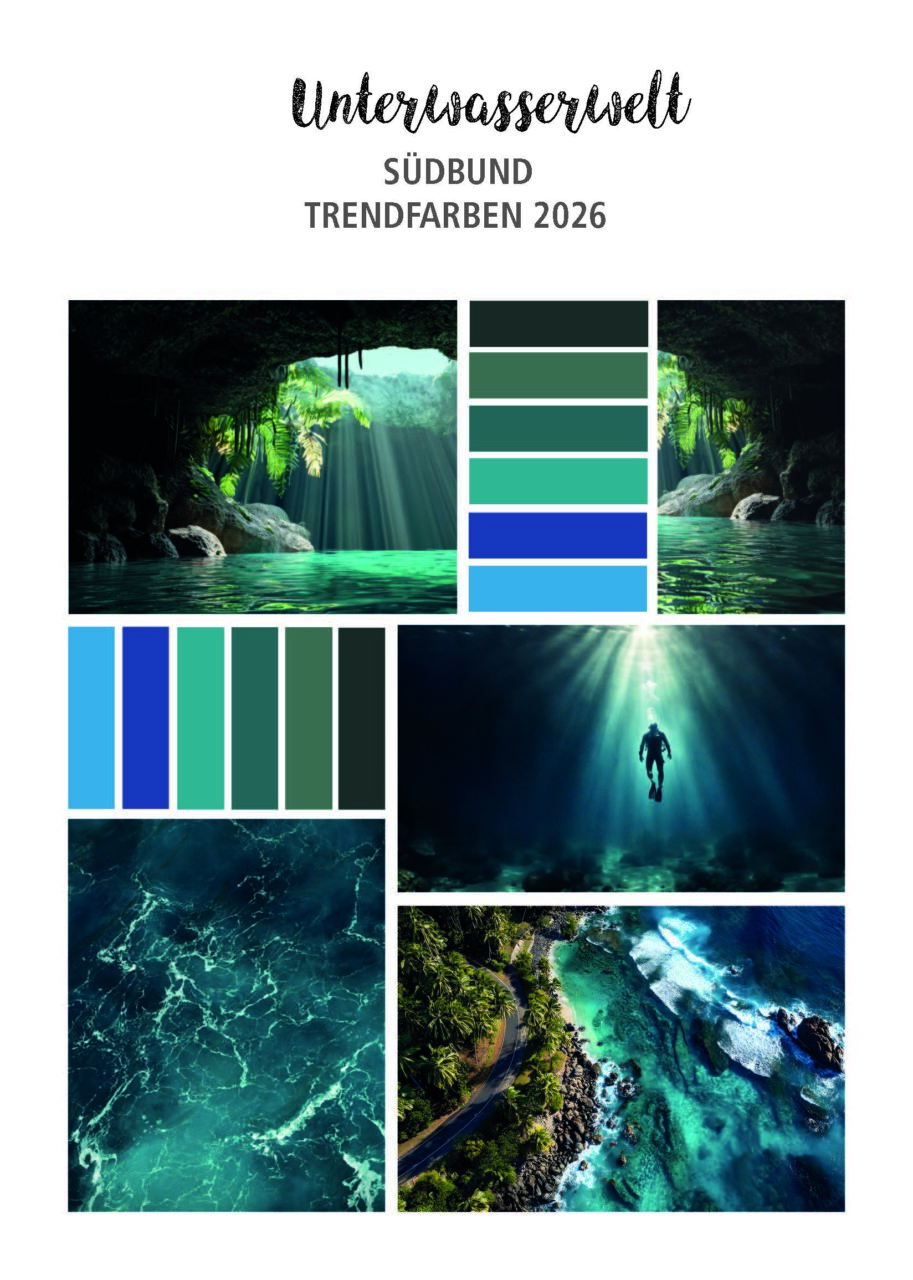 Meeresbilder. Trendfarbe Unterwasser. Satte Blau- und Grüntöne.
